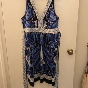 Beige by eci blue, white and black cocktail dress